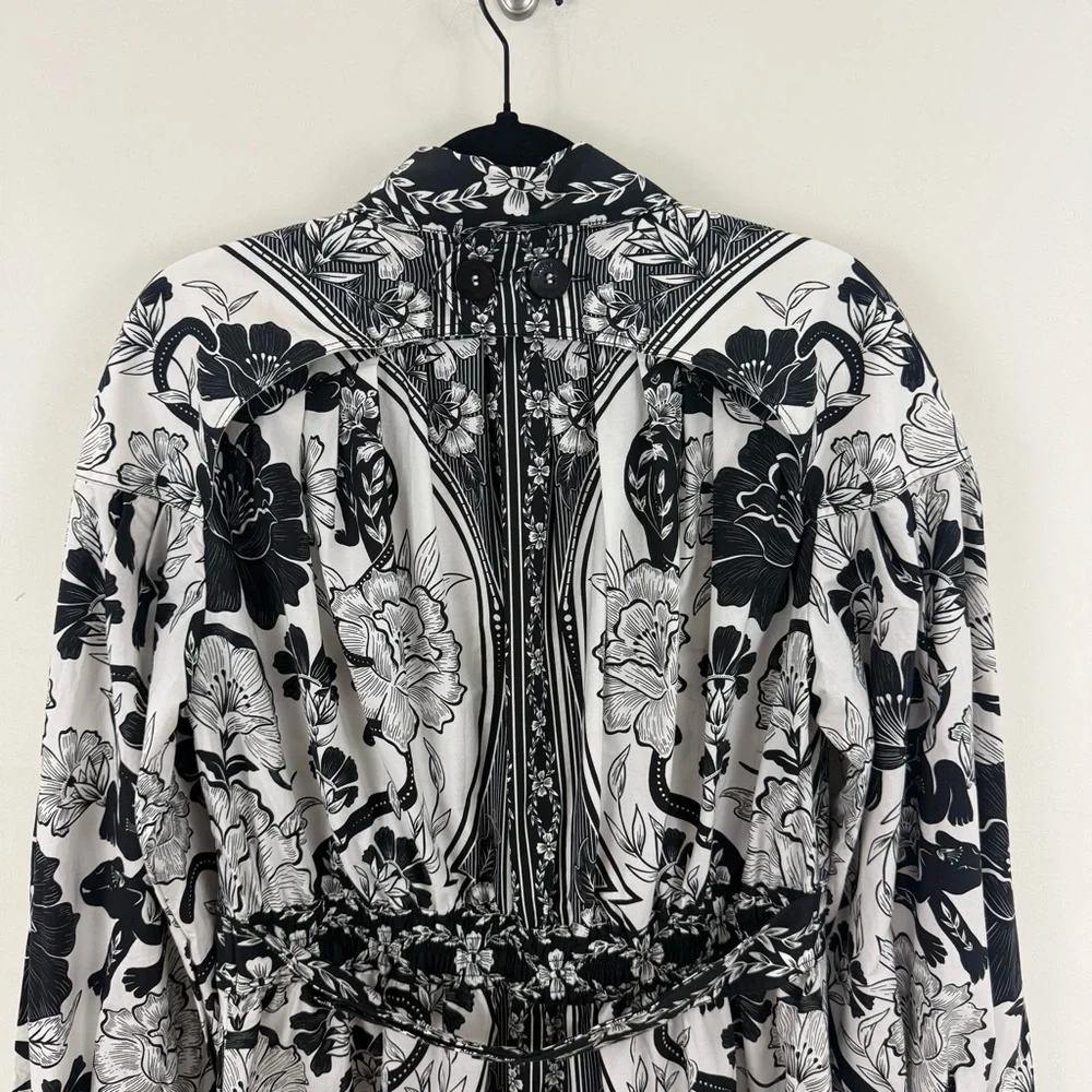 NWT FARM Rio Black and White Floral Midi Shirt Dress - Picture 9 of 15